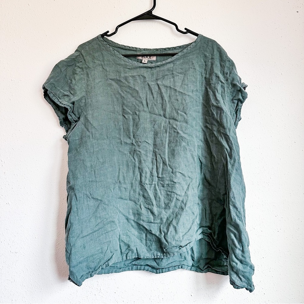 Flax / Green Linen Top / L